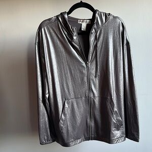 Metallic Silver Zip-Up Hoodie
